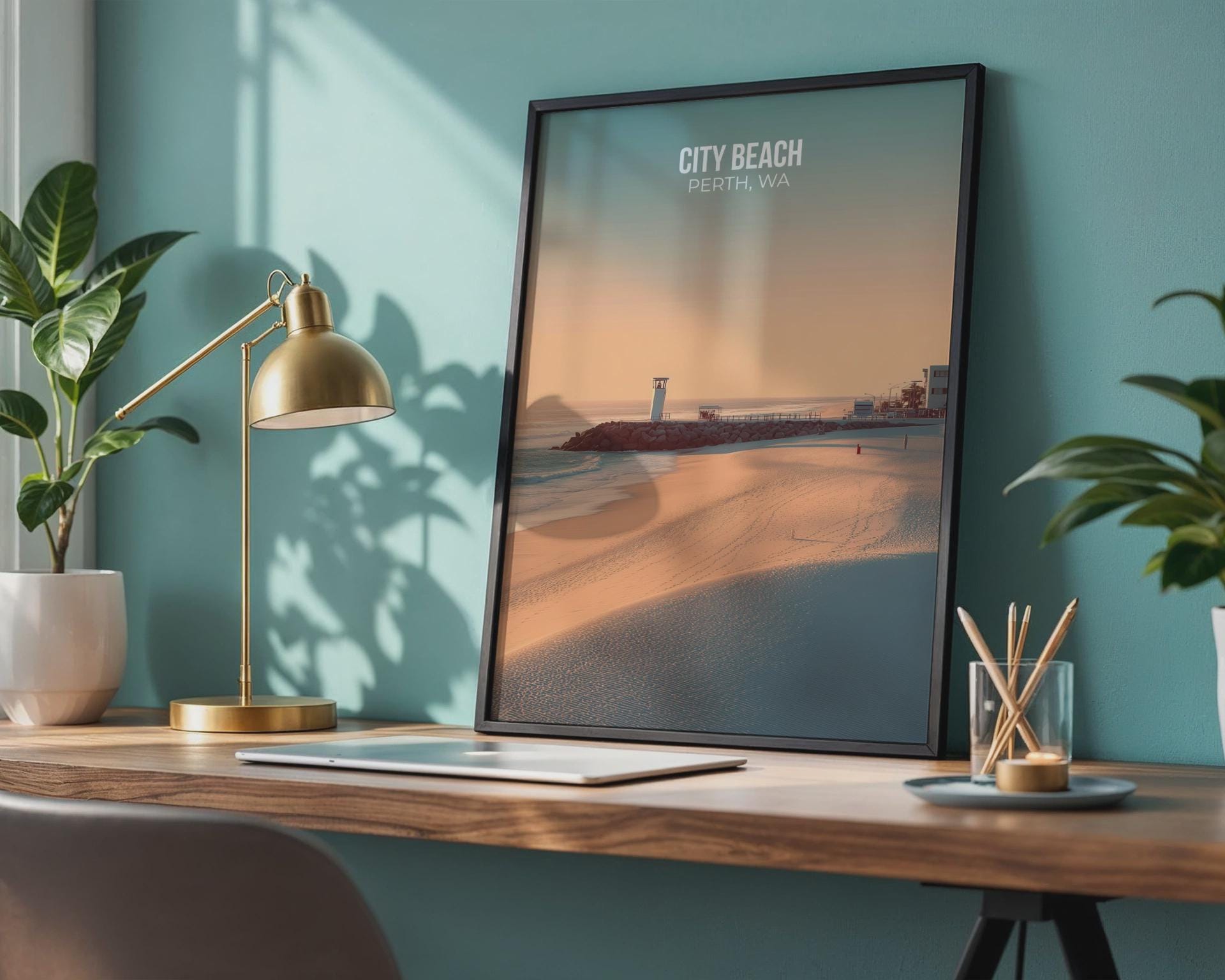 City Beach Poster Perth WA Minimalist Travel Wall Art - Travel Wall Art