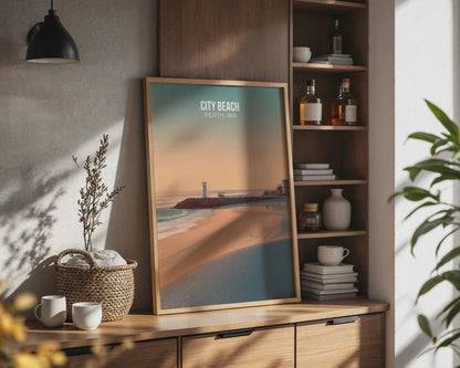 City Beach Poster Perth WA Minimalist Travel Wall Art - Travel Wall Art