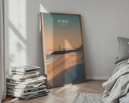 City Beach Poster Perth WA Minimalist Travel Wall Art - Travel Wall Art