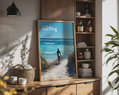 Surfing Poster Trigg Beach Australia Art Print - Travel Wall Art