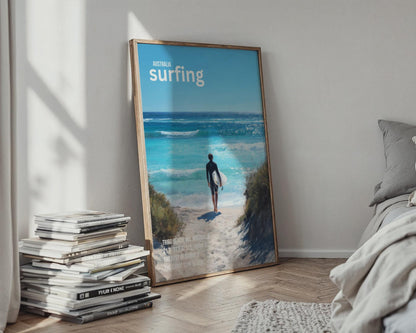 Surfing Poster Trigg Beach Australia Art Print - Travel Wall Art