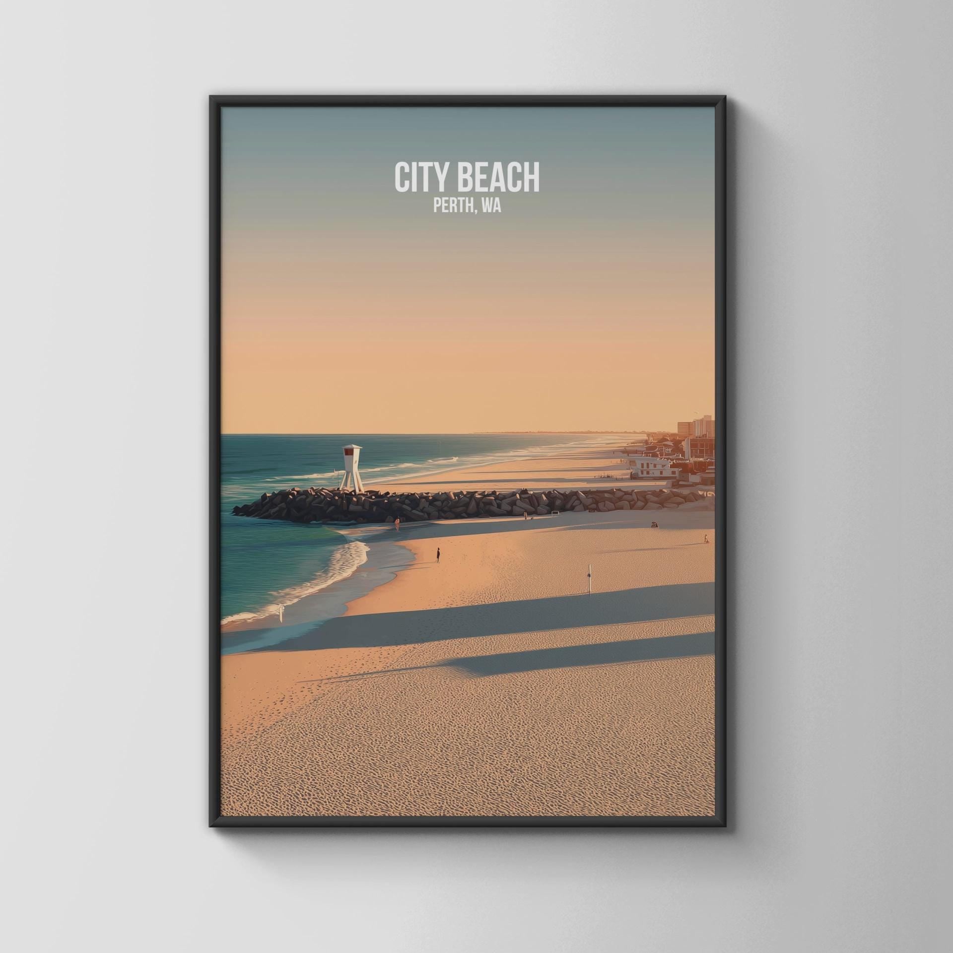 City Beach Perth Wall Art Travel Poster Print - Travel Wall Art