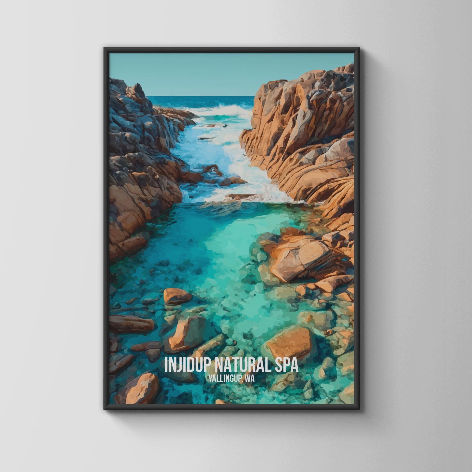 Injidup Natural Spa Wall Art Watercolour Print Yallingup WA - Travel Wall Art