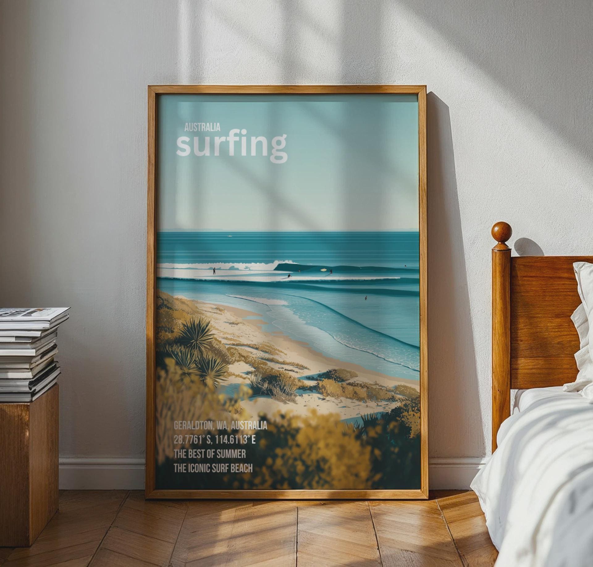 Australia Surfing Print Geraldton Wall Art Landscape Beach Poster - Travel Wall Art