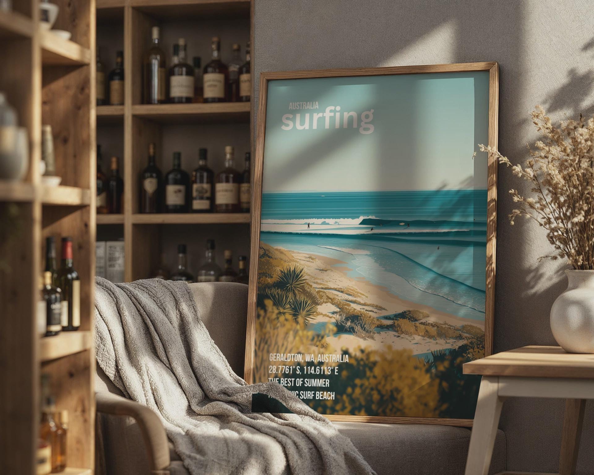 Australia Surfing Print Geraldton Wall Art Landscape Beach Poster - Travel Wall Art