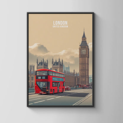 London Bus Art Print Big Ben Cityscape Poster - Travel Wall Art