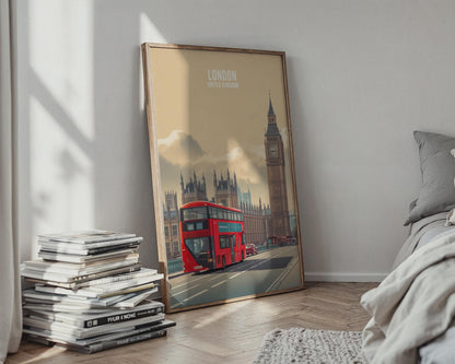 London Bus Art Print Big Ben Cityscape Poster - Travel Wall Art