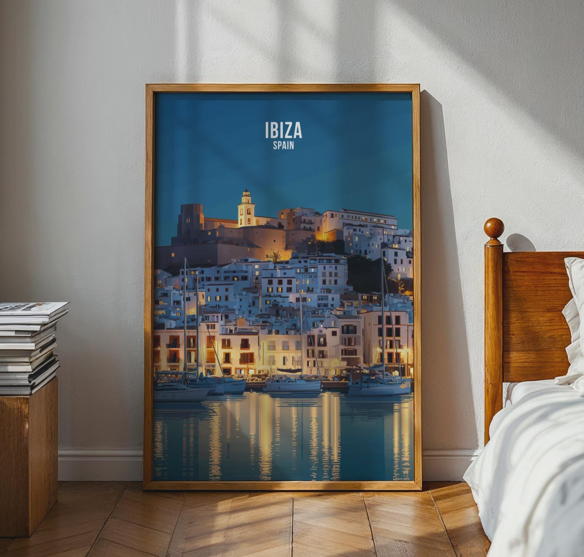 Ibiza Spain Coastal Art Print Night Scene Wall Art - Travel Wall Art