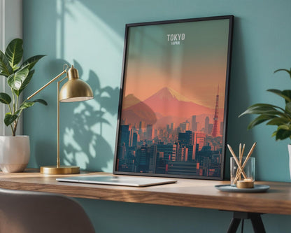 Tokyo Japan Wall Art Print featuring Mount Fuji and Cityscape - Travel Wall Art