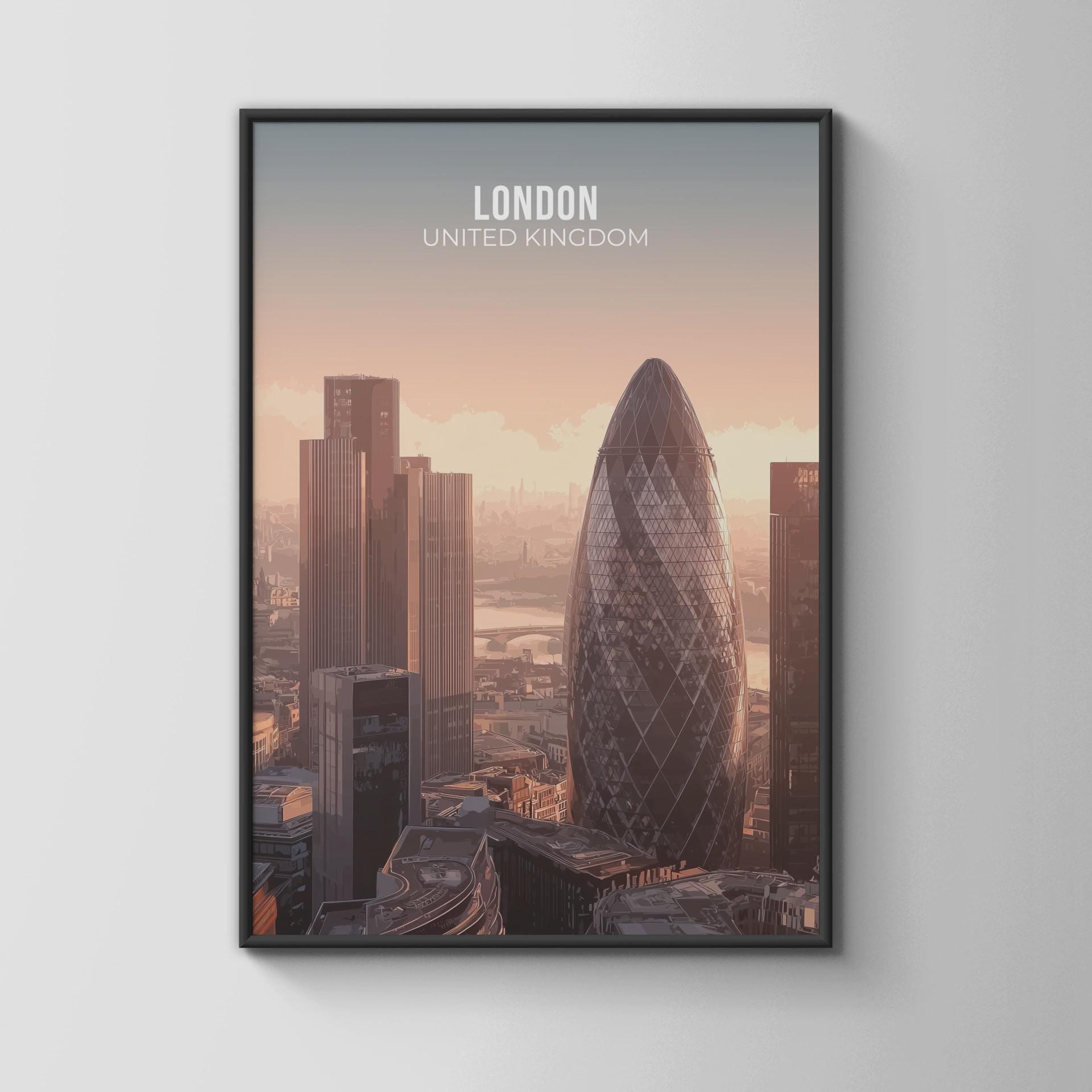 London Cityscape Art Print: Gherkin, Skyline Wall Art (United Kingdom) - Travel Wall Art