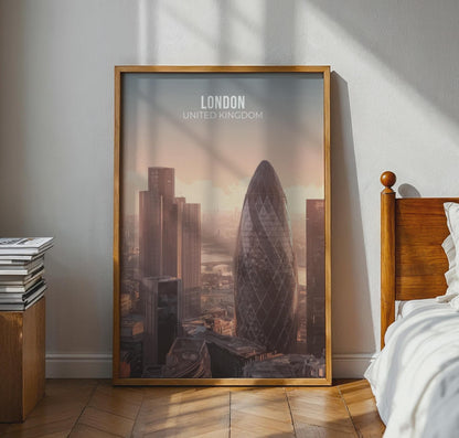 London Cityscape Art Print: Gherkin, Skyline Wall Art (United Kingdom) - Travel Wall Art