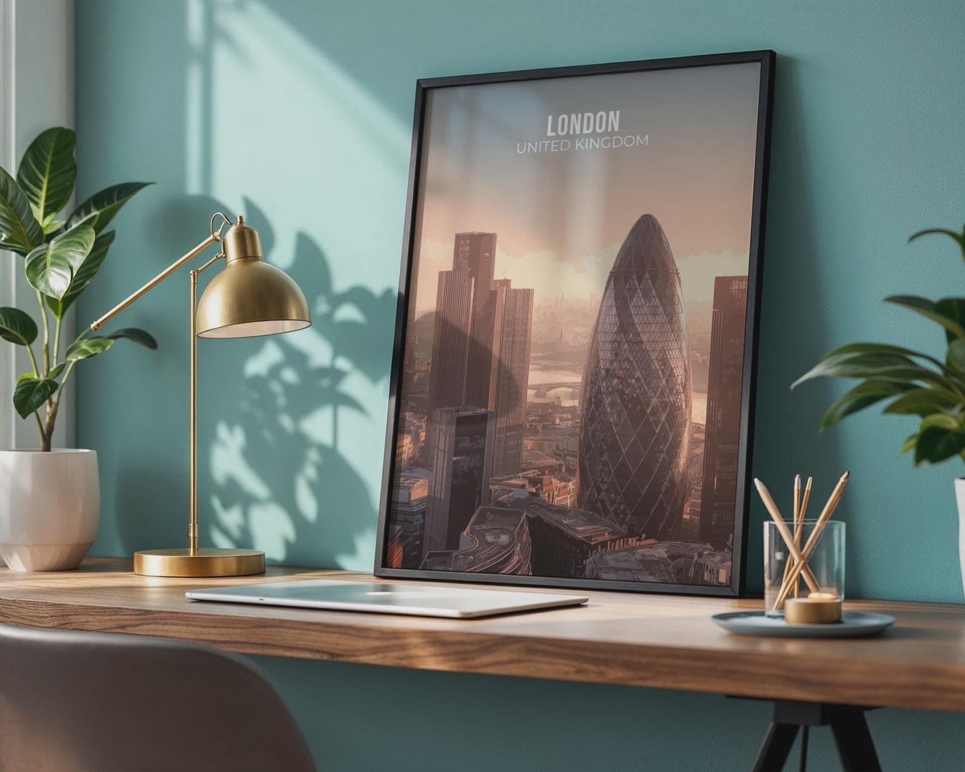 London Cityscape Art Print: Gherkin, Skyline Wall Art (United Kingdom) - Travel Wall Art