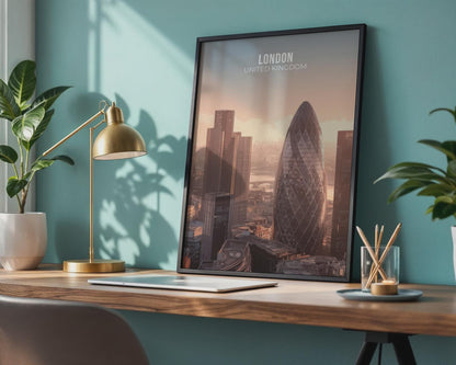 London Cityscape Art Print: Gherkin, Skyline Wall Art (United Kingdom) - Travel Wall Art