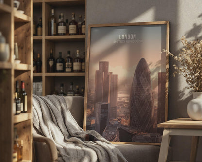 London Cityscape Art Print: Gherkin, Skyline Wall Art (United Kingdom) - Travel Wall Art