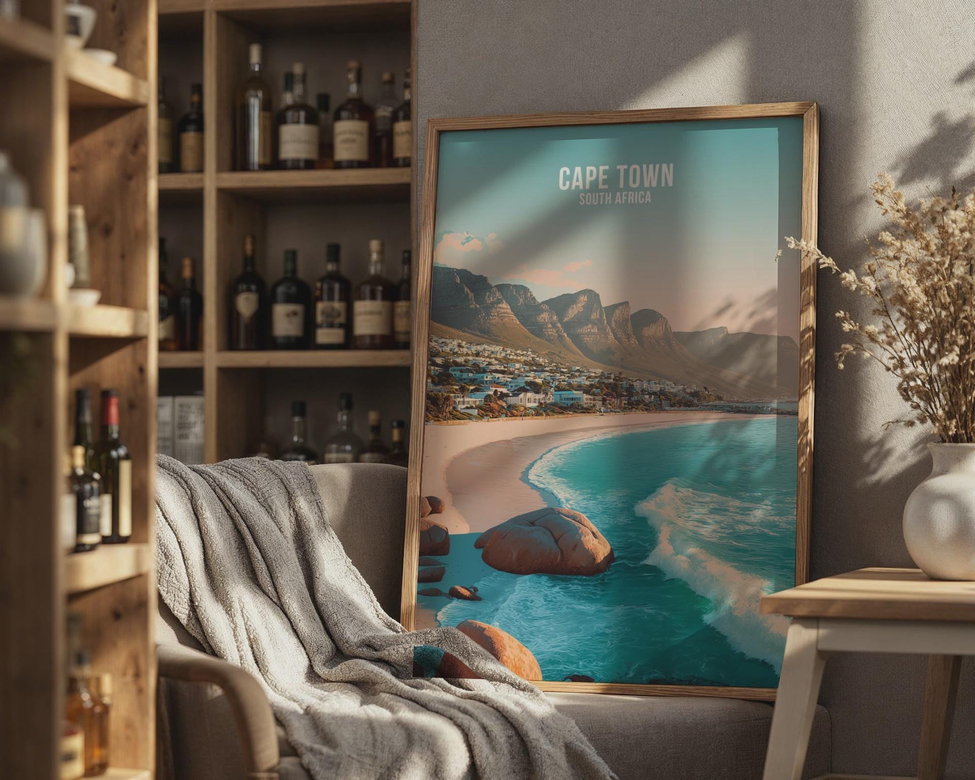 Cape Town South Africa Art Print Minimalist Coastal Landscape Poster - Travel Wall Art