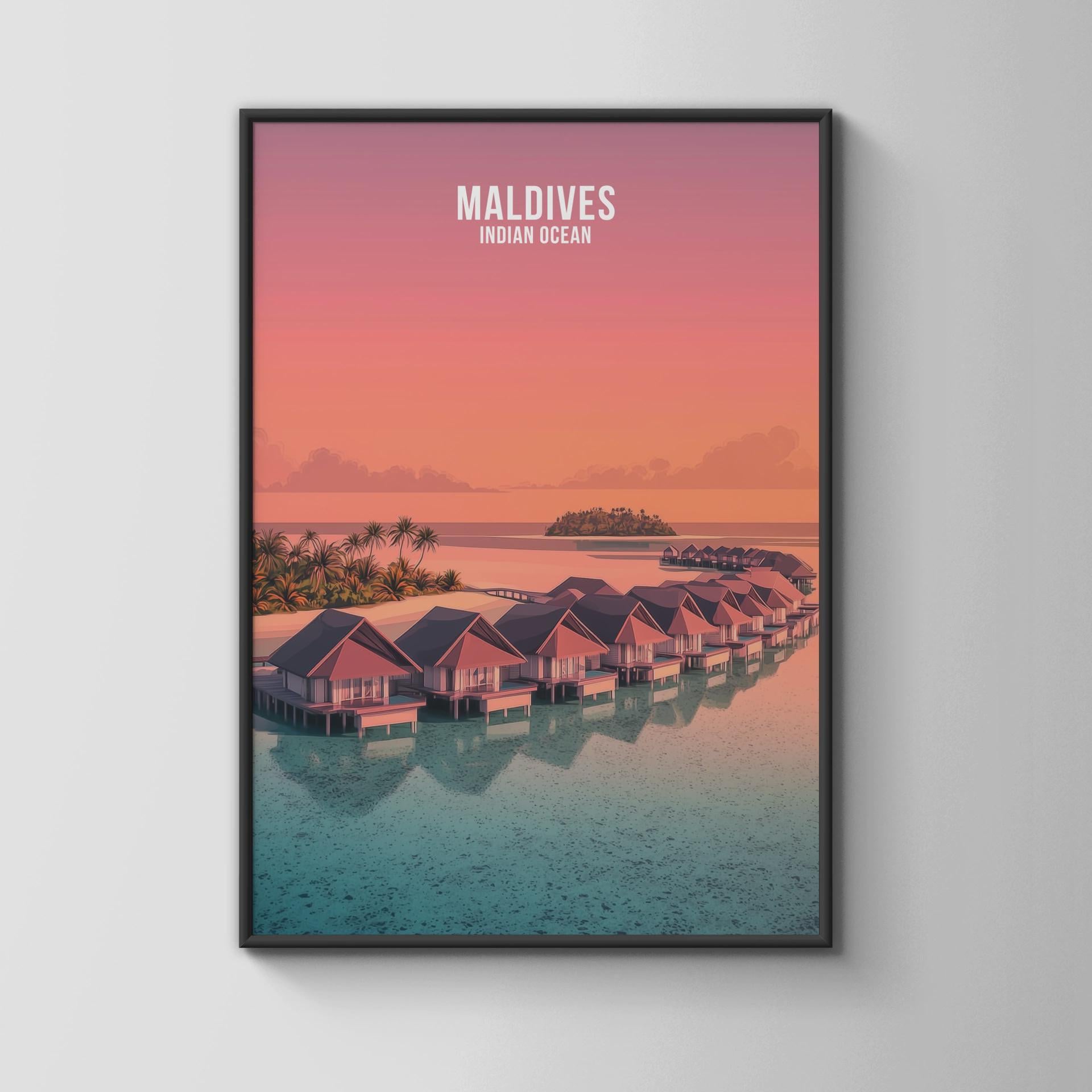 Maldives Sunset Water Villa Print - Travel Wall Art