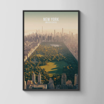 New York City Aerial View Poster Wall Art Central Park Skyline Print - Travel Wall Art