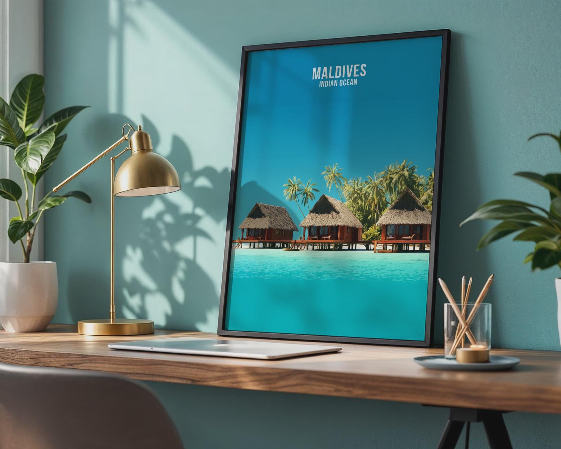Maldives Indian Ocean Travel Poster Tropical Wall Art Print - Travel Wall Art