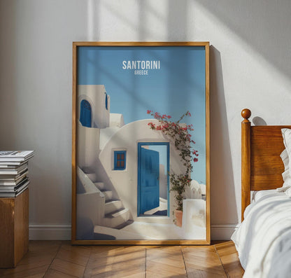 Greece Wall Art Poster Santorini Architecture Blue Door - Travel Wall Art