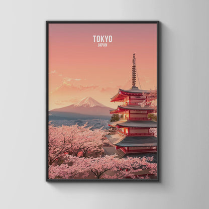 Tokyo Japan Print Sakura and Mount Fuji Wall Art - Travel Wall Art