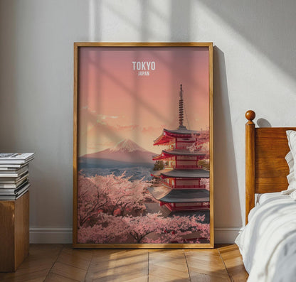 Tokyo Japan Print Sakura and Mount Fuji Wall Art - Travel Wall Art