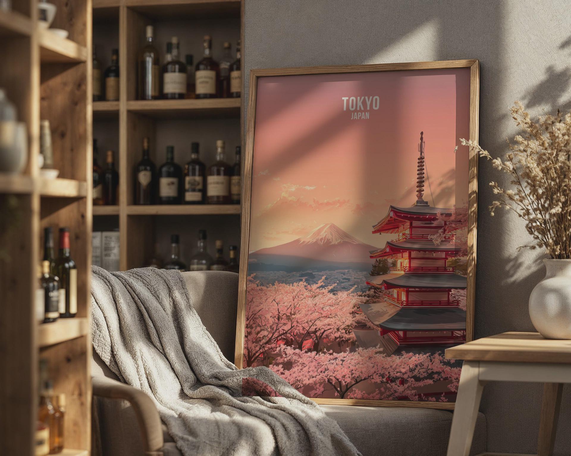 Tokyo Japan Print Sakura and Mount Fuji Wall Art - Travel Wall Art