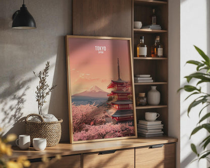 Tokyo Japan Print Sakura and Mount Fuji Wall Art - Travel Wall Art
