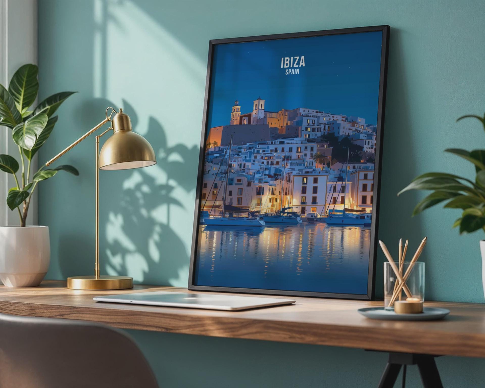 Ibiza Spain Travel Poster Art Print Night Scene - Travel Wall Art
