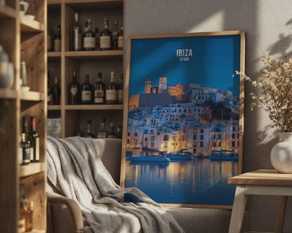 Ibiza Spain Travel Poster Art Print Night Scene - Travel Wall Art
