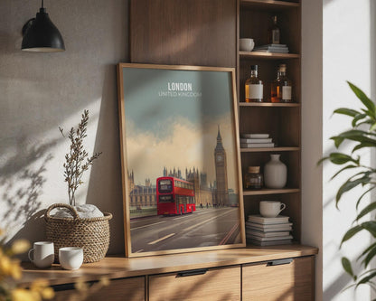 Red London Bus Art Print Big Ben Cityscape Poster - Travel Wall Art