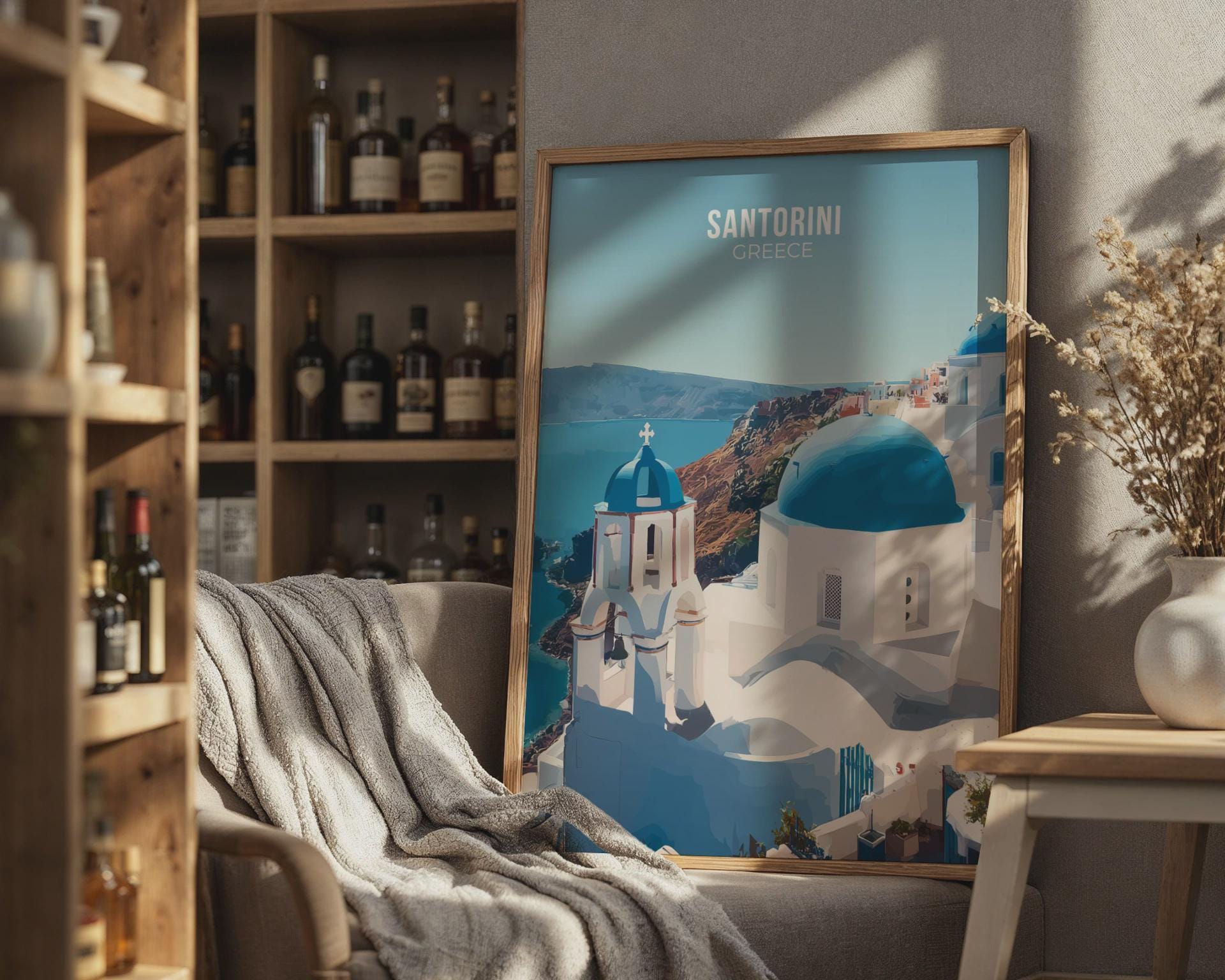 Santorini Greece Travel Poster Art - Travel Wall Art