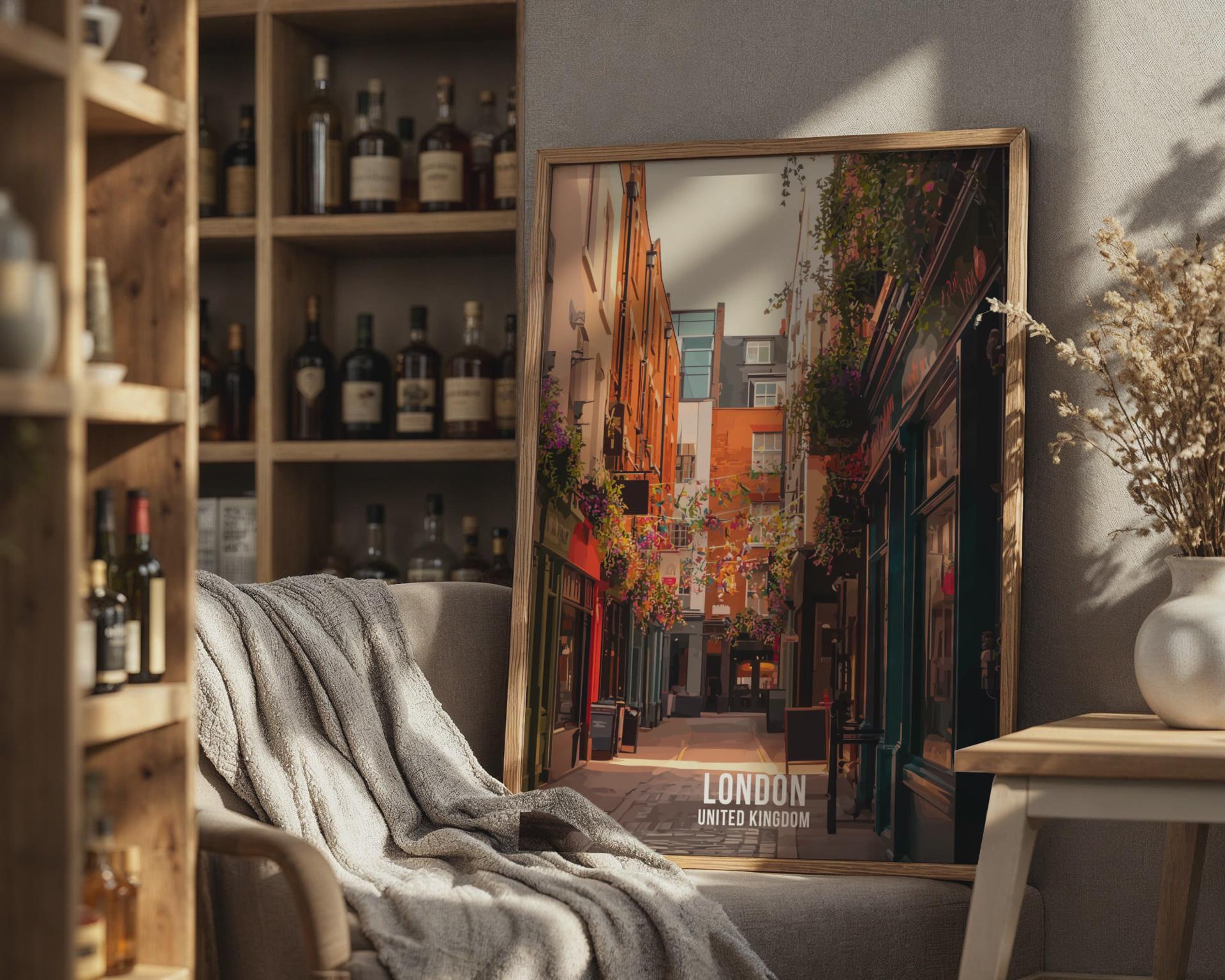 London Cityscape Wall Art Print with Colourful Alley View - Travel Wall Art