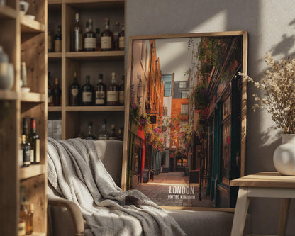 London Cityscape Wall Art Print with Colourful Alley View - Travel Wall Art