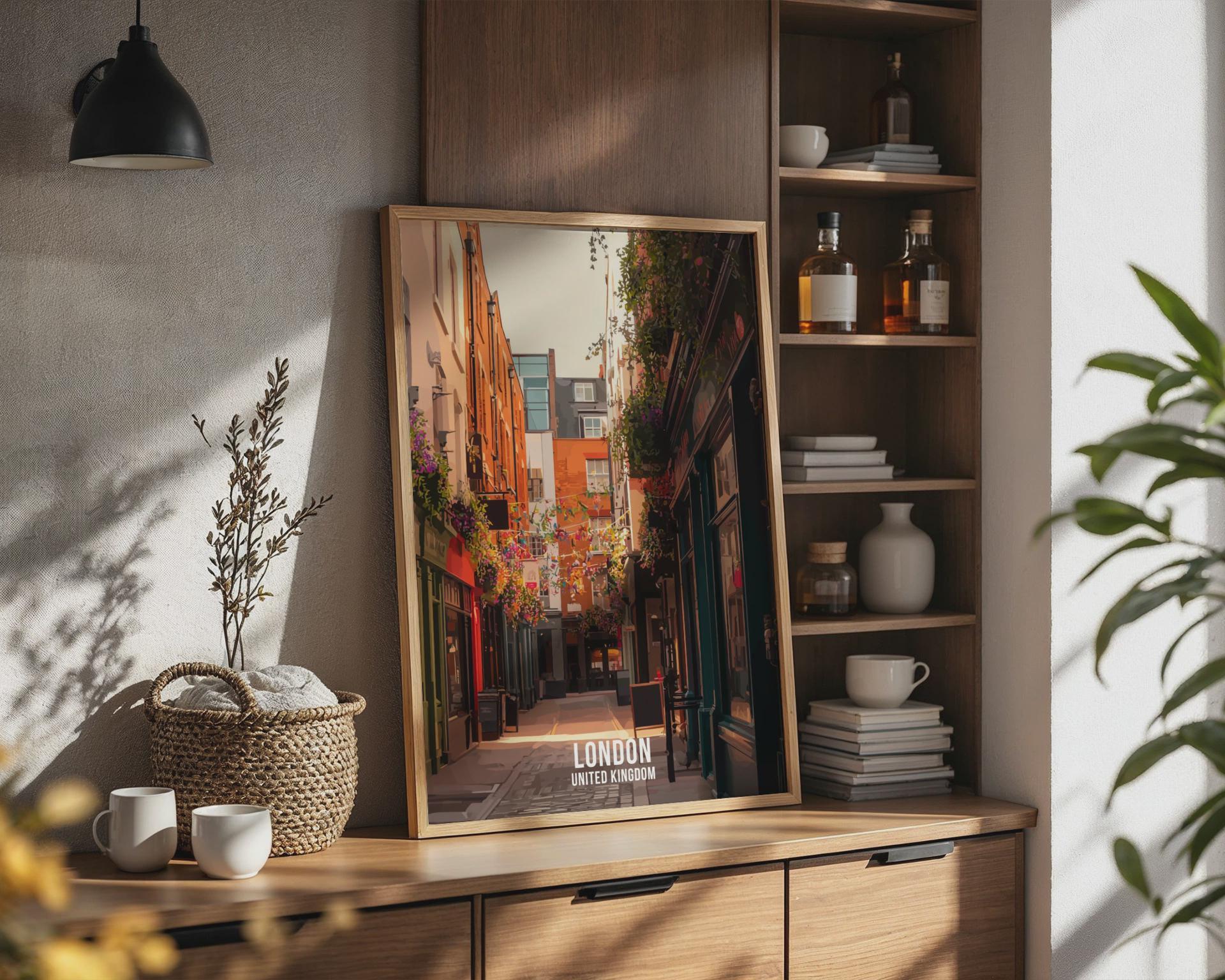 London Cityscape Wall Art Print with Colourful Alley View - Travel Wall Art