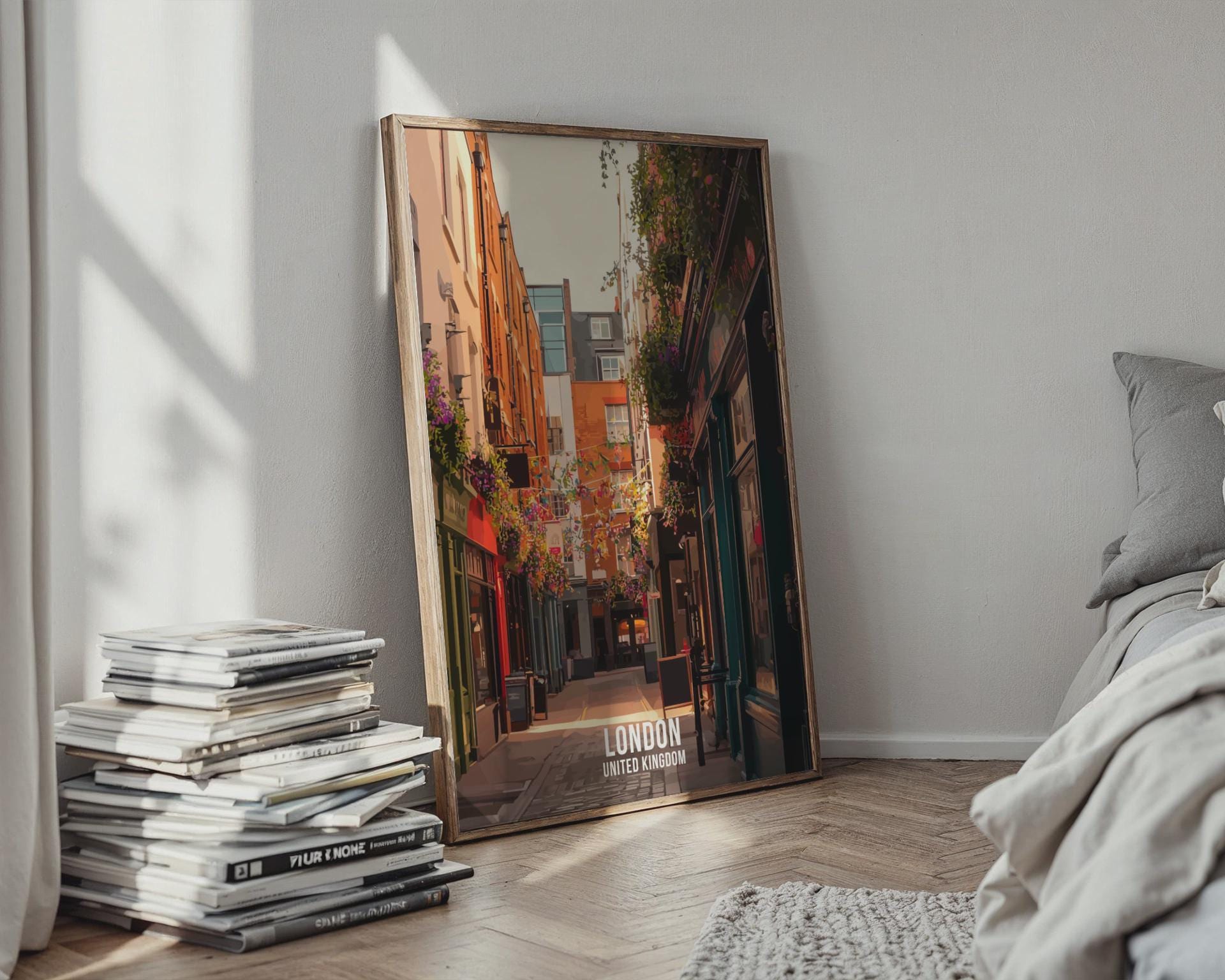 London Cityscape Wall Art Print with Colourful Alley View - Travel Wall Art