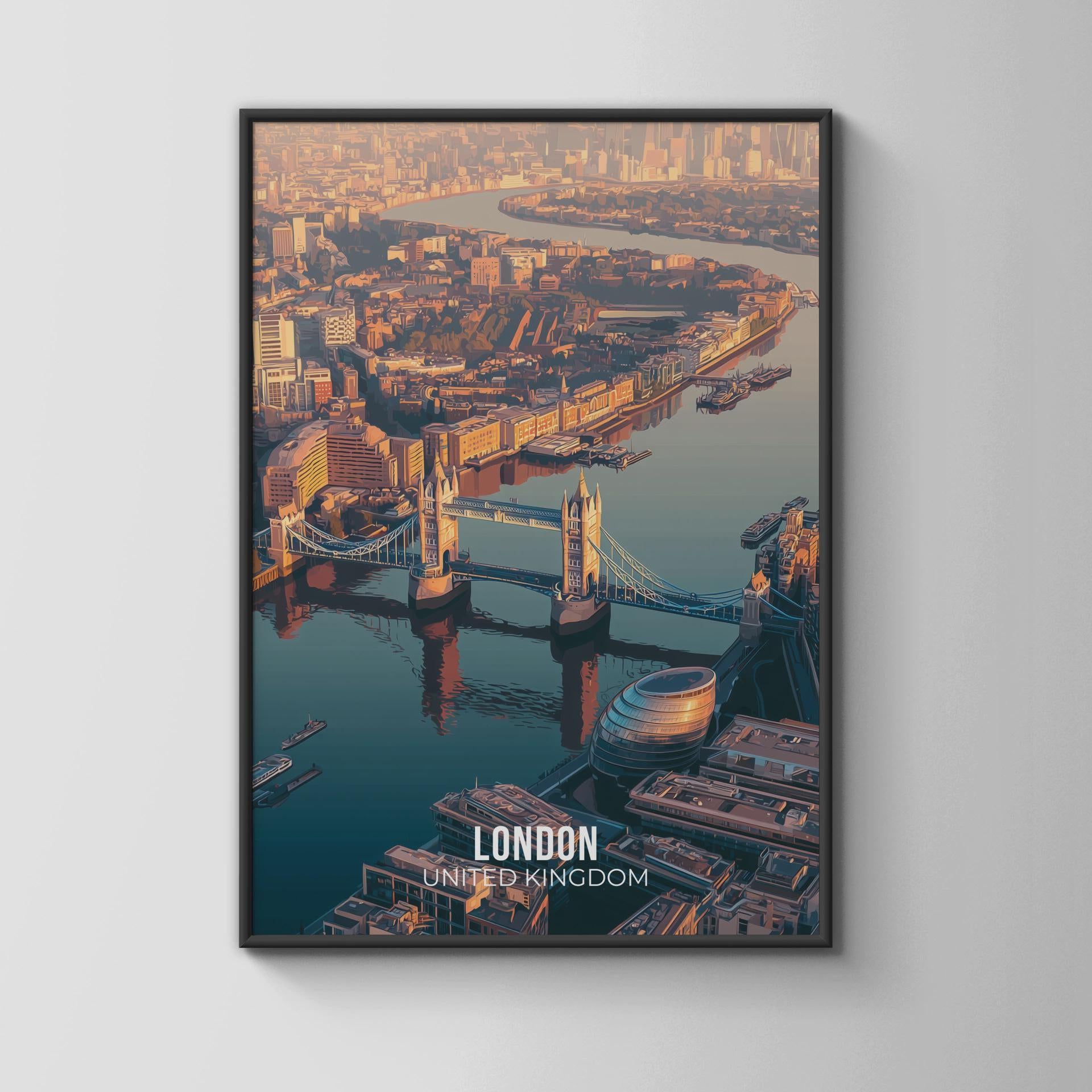 London Cityscape Print Tower Bridge Aerial View Wall Art - Travel Wall Art