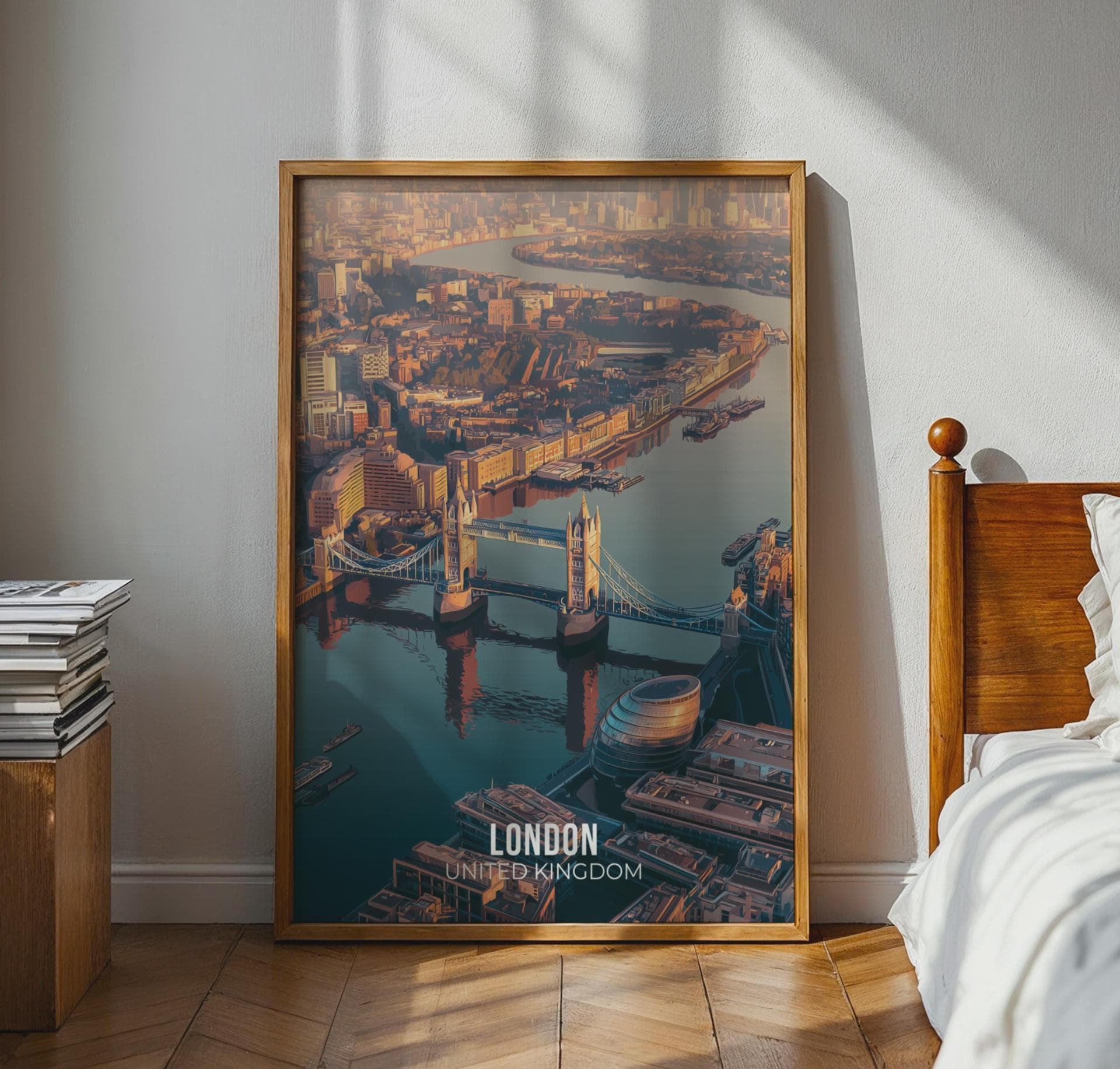 London Cityscape Print Tower Bridge Aerial View Wall Art - Travel Wall Art