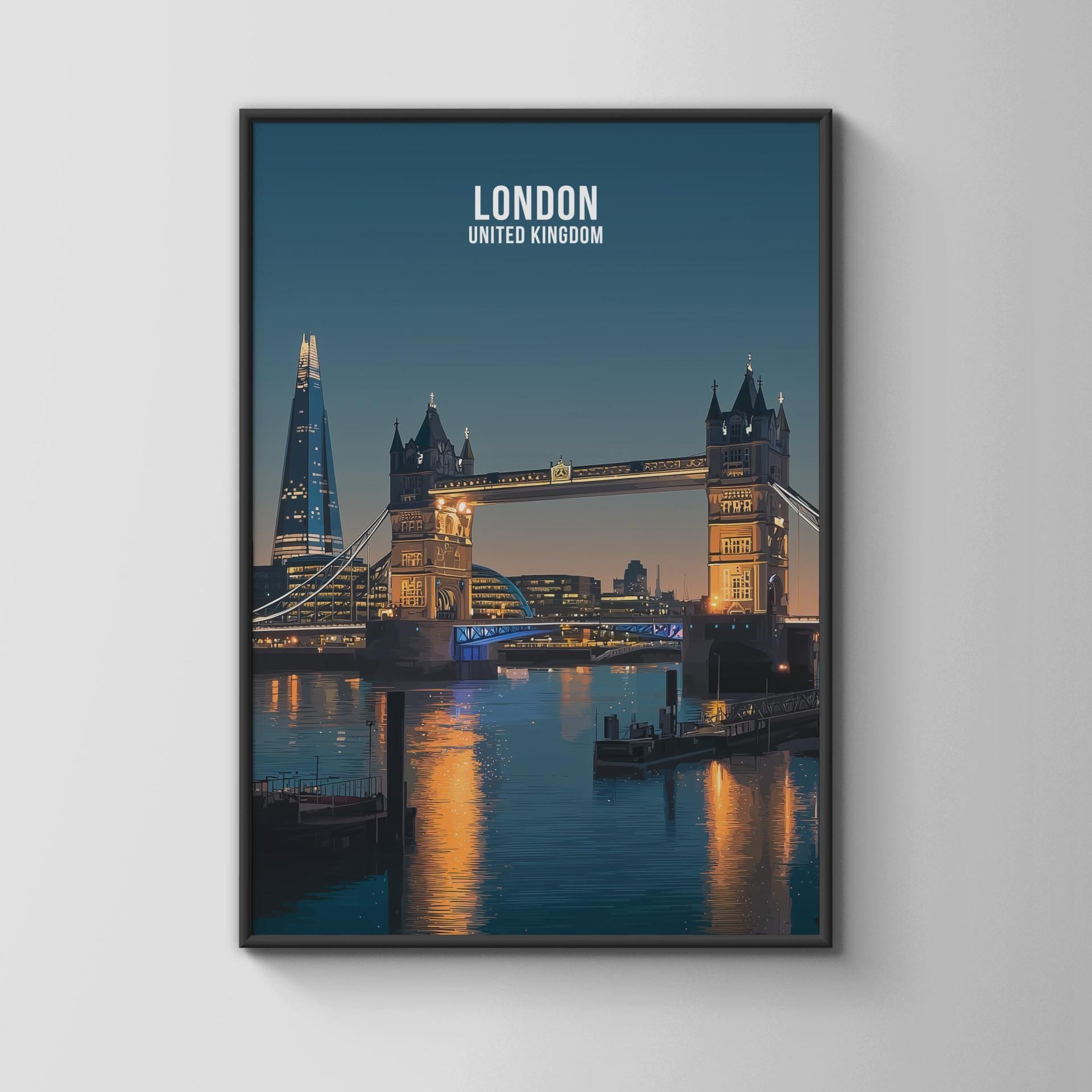 London Tower Bridge Poster Night Scene Art Print - Travel Wall Art