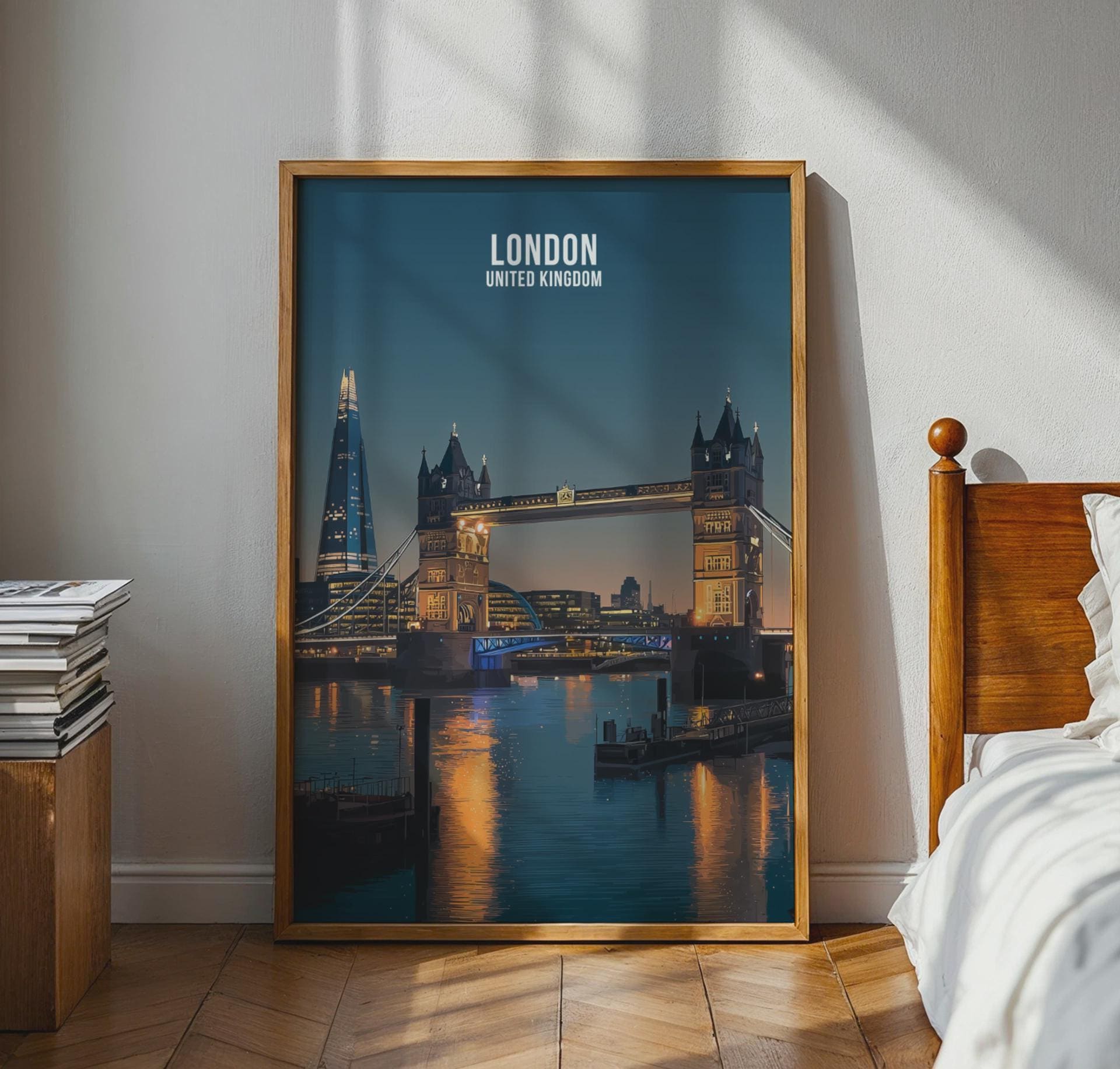 London Tower Bridge Poster Night Scene Art Print - Travel Wall Art