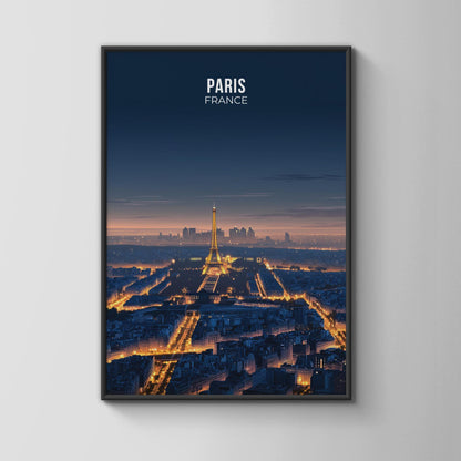 Paris France Cityscape Poster Eiffel Tower Night Wall Art Print - Travel Wall Art