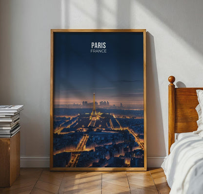 Paris France Cityscape Poster Eiffel Tower Night Wall Art Print - Travel Wall Art