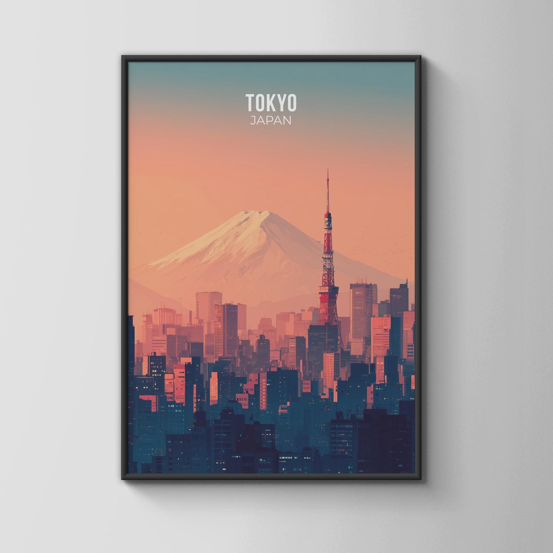 Tokyo Japan Poster Wall Art featuring Mount Fuji and Cityscape - Travel Wall Art