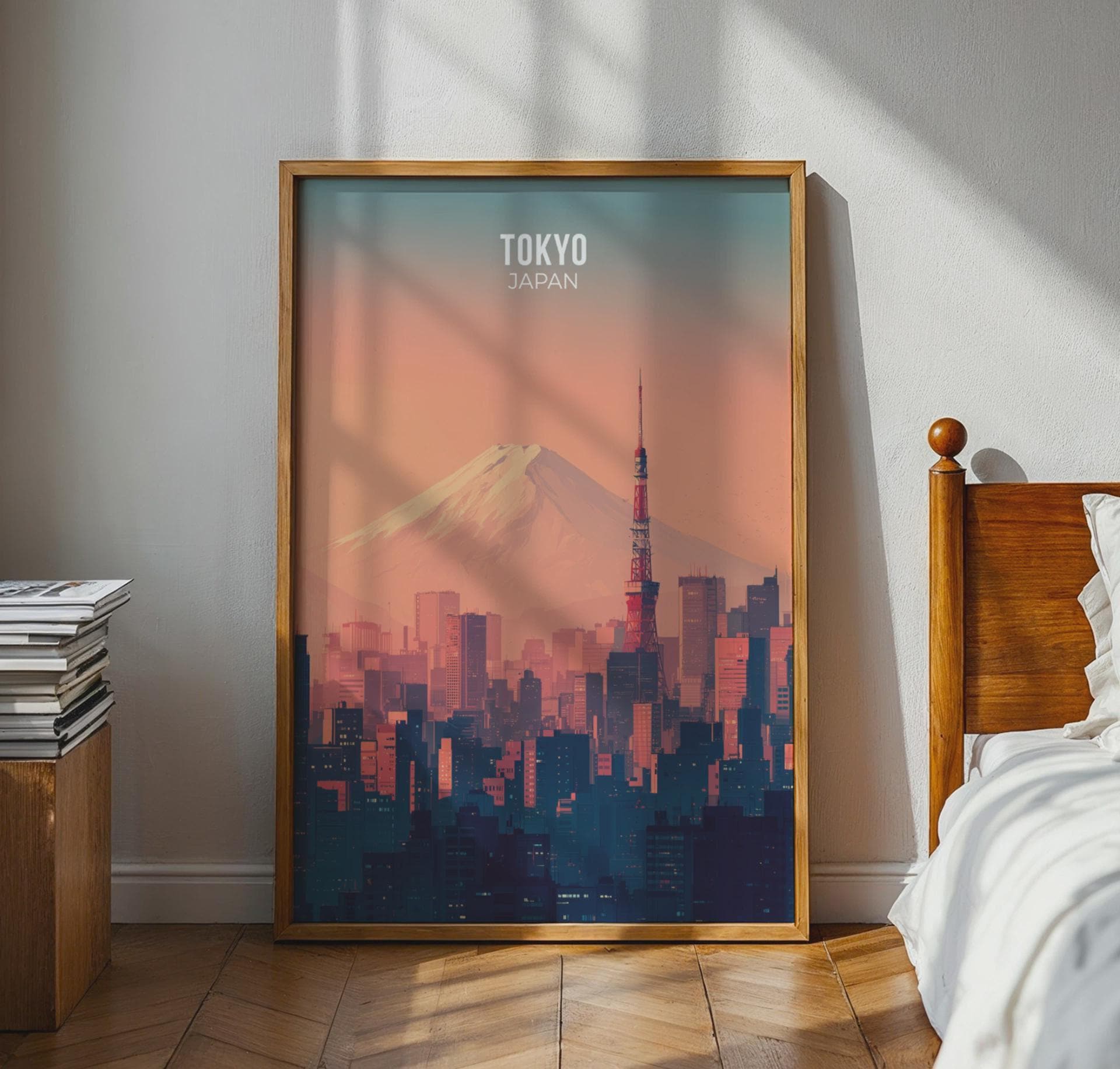 Tokyo Japan Poster Wall Art featuring Mount Fuji and Cityscape - Travel Wall Art