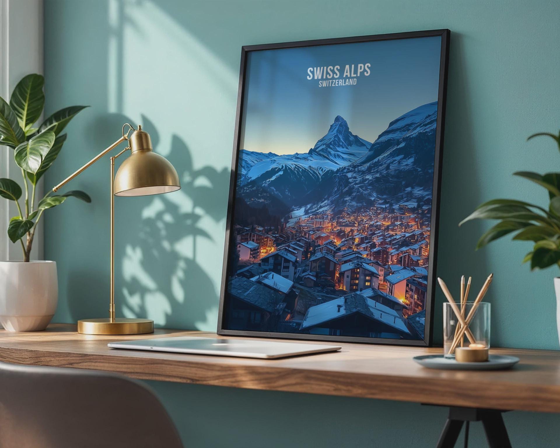 Swiss Alps Poster Mountain View Art Print - Travel Wall Art