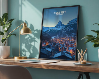 Swiss Alps Poster Mountain View Art Print - Travel Wall Art