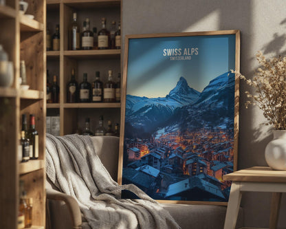 Swiss Alps Poster Mountain View Art Print - Travel Wall Art