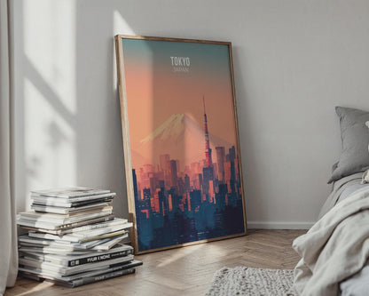 Tokyo Japan Poster Wall Art featuring Mount Fuji and Cityscape - Travel Wall Art