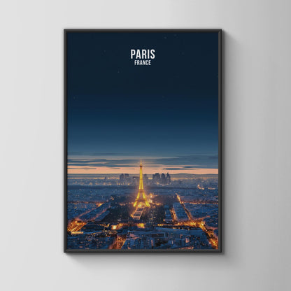 Paris Night Skyline Print Eiffel Tower Wall Art Paris France Poster - Travel Wall Art