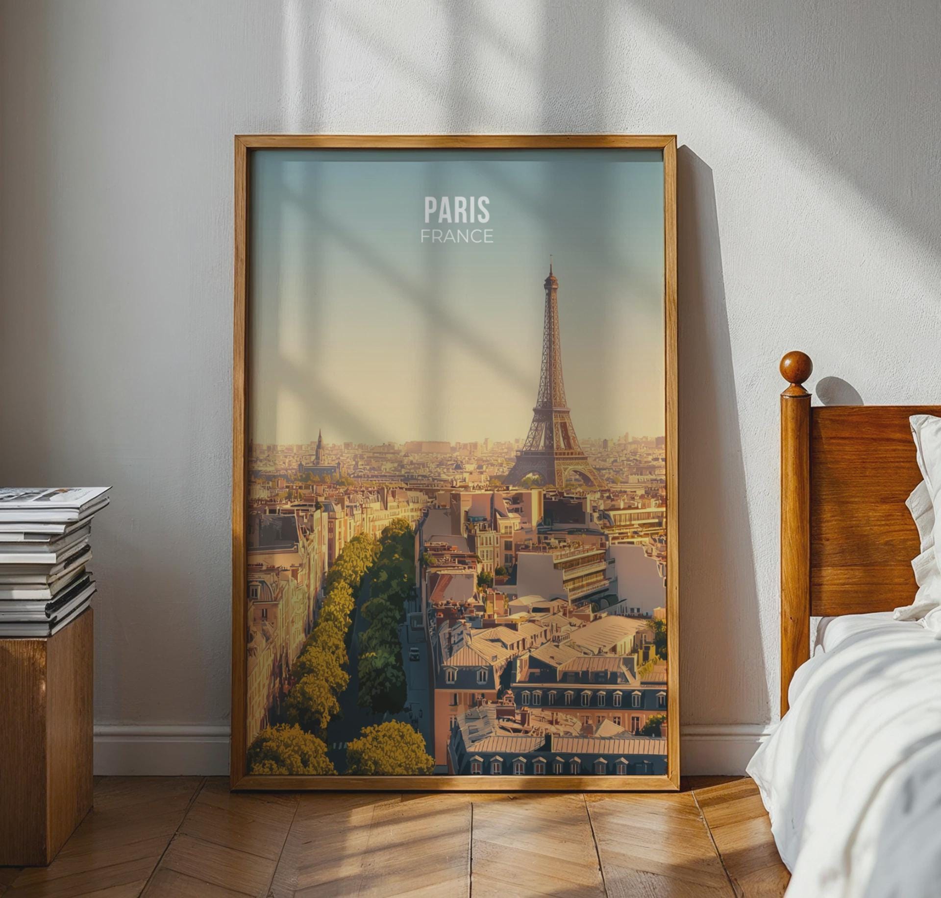 Paris France Poster Artwork with Eiffel Tower - Travel Wall Art