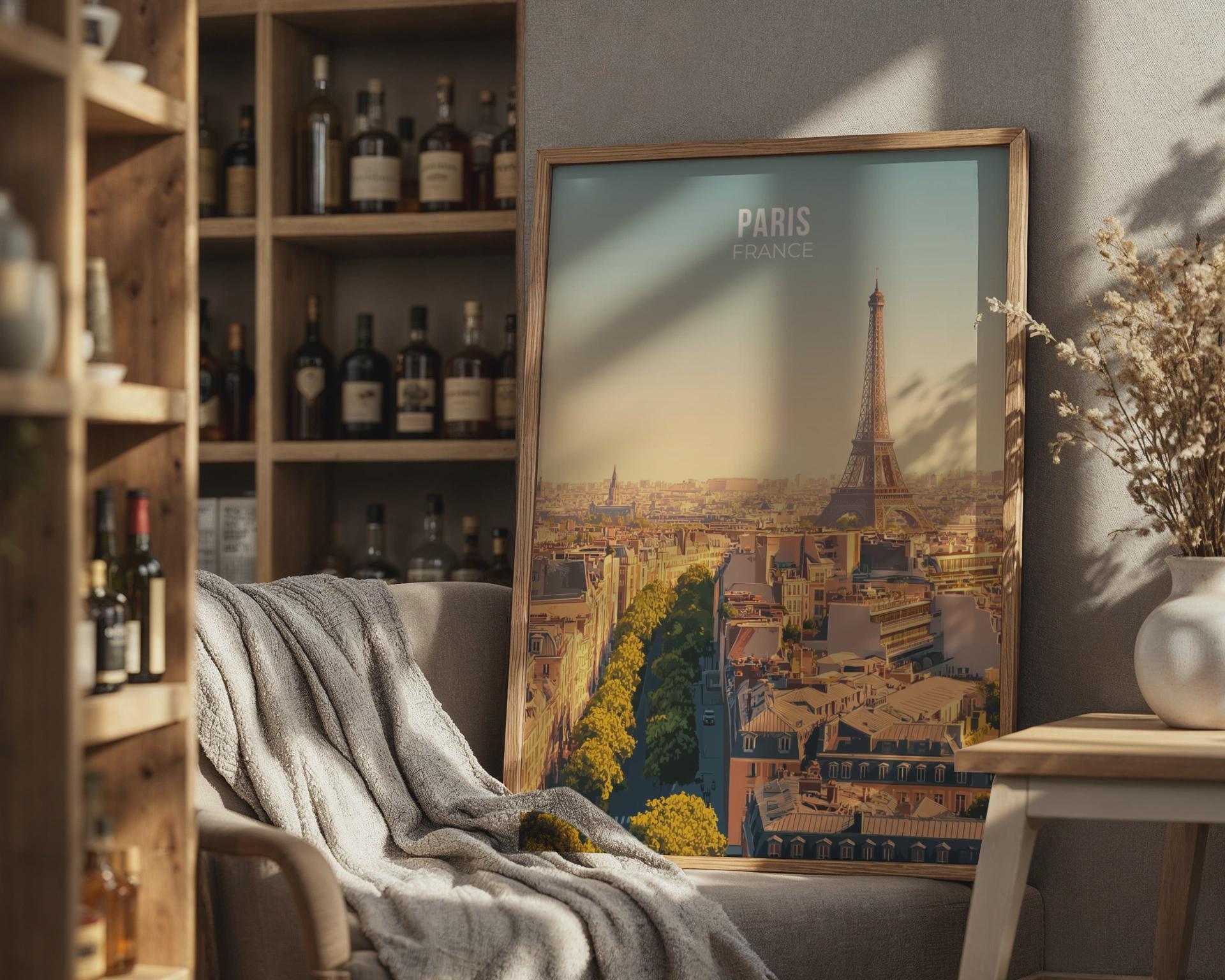 Paris France Poster Artwork with Eiffel Tower - Travel Wall Art